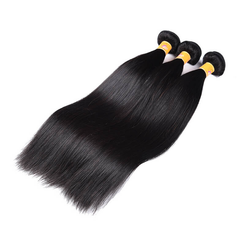 MarchQueen Malaysian Straight Hair Weave 3 Bundles With 13x4 Frontal Closure 1b#