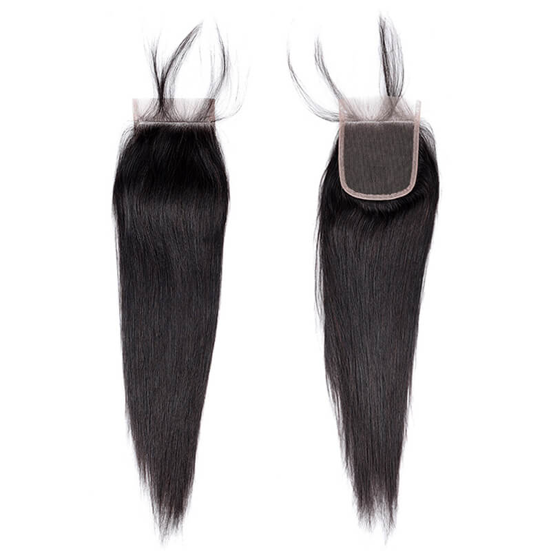 MarchQueen Peruvian Virgin Hair Straight Hair Weft 3 Bundles With Closure 1b#
