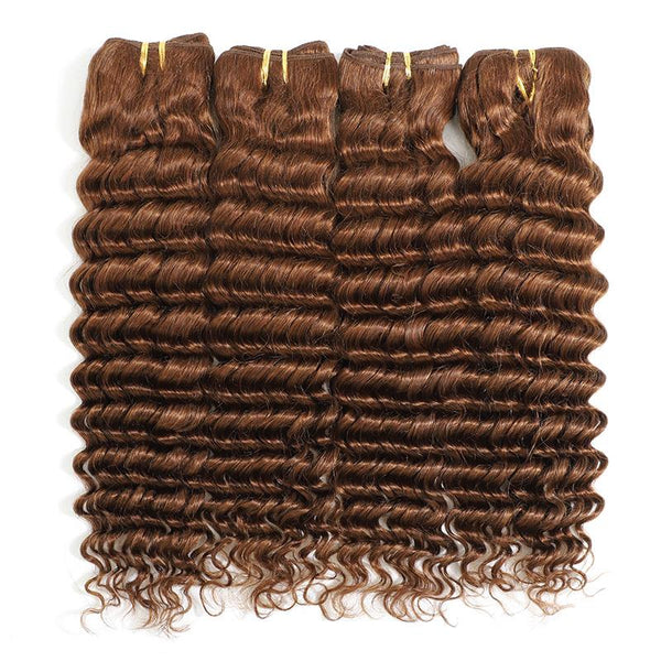 MarchQueen Brazilian Deep Wave Hair 4 Bundles Weave Unprocessed Remy Virgin Hair Medium Brown 4#