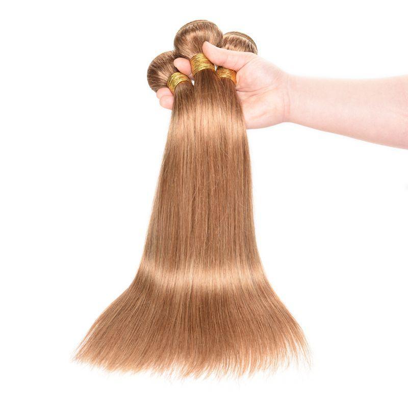 MarchQueen 27# Honey Blonde Human Hair Weave 3 Bundles Straight Hair With Closure