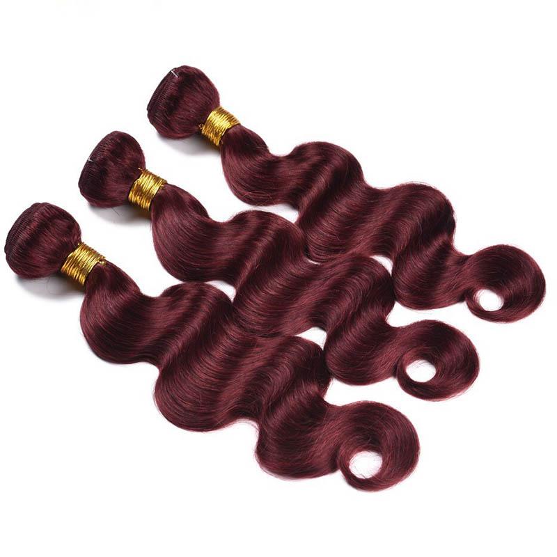 MarchQueen 99j Red Wine Colored Weave Human Hair Body Wave 3 Bundles With Closure