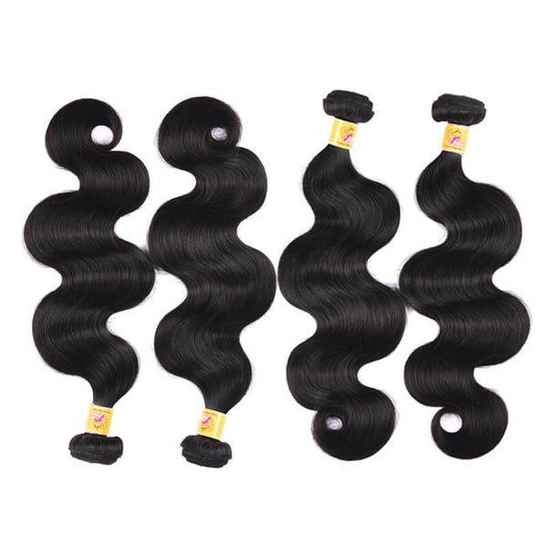 MarchQueen Body Wave Hair 4 Bundles With Swiss Lace Closure 6x6 100% Remy Human Hair Closure 1b#