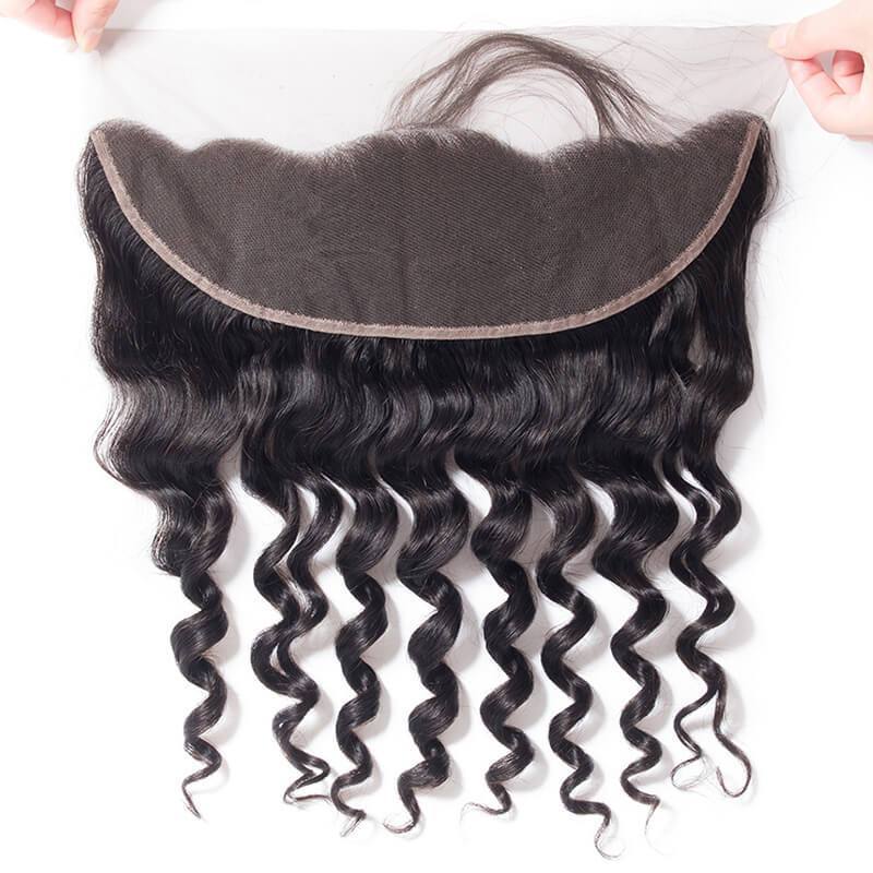 MarchQueen Brazilian Loose Deep Wave 13x4 Lace Frontal Closure With 3 Bundles 1b