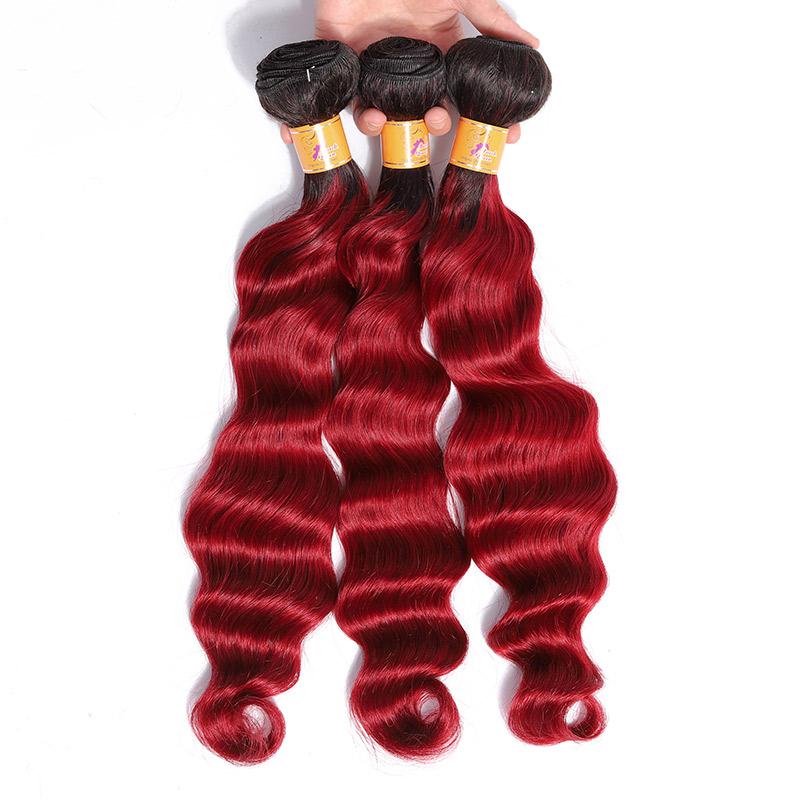 Brazilian Loose Deep Wave 1B Burgundy Hair Weave Wholesale 3 Bundles