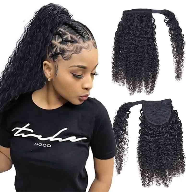 Human Hair Extensions Draw String Ponytails Jerry Afro Kinky Curly Virgin  Human Hair Clip In Ponytail Extension for Black Women