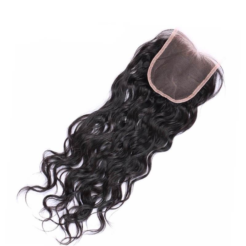 MarchQueen Indian Virgin Hair Water Wave Human Hair 3 Bundles With Closure 1b#