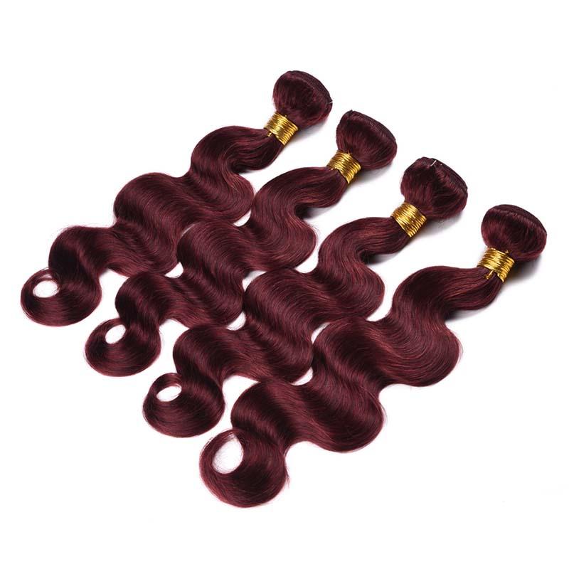 MarchQueen 99j Red Wine Colored Weave Human Hair Body Wave 4 Bundles With Closure
