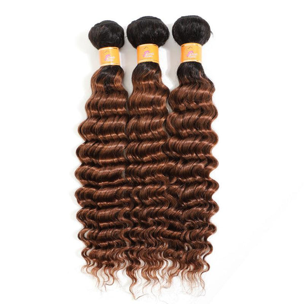 MarchQueen Brazilian Remy Hair Deep Wave Human Hair Weave 3pcs Cheap Ombre Hair Extensions T1b 30