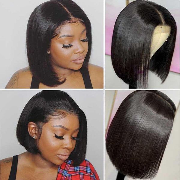 MarchQueen Best Straight Bob Wigs Lace Front Human Hair Wigs For Black Women With Baby Hair For Sale 1b#