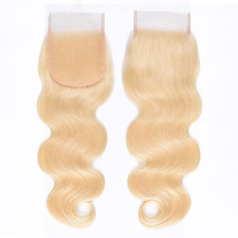 Marchqueen 100% Human Hair 613# Blonde Brazilian Body Wave Hair 4 Bundles With Closure