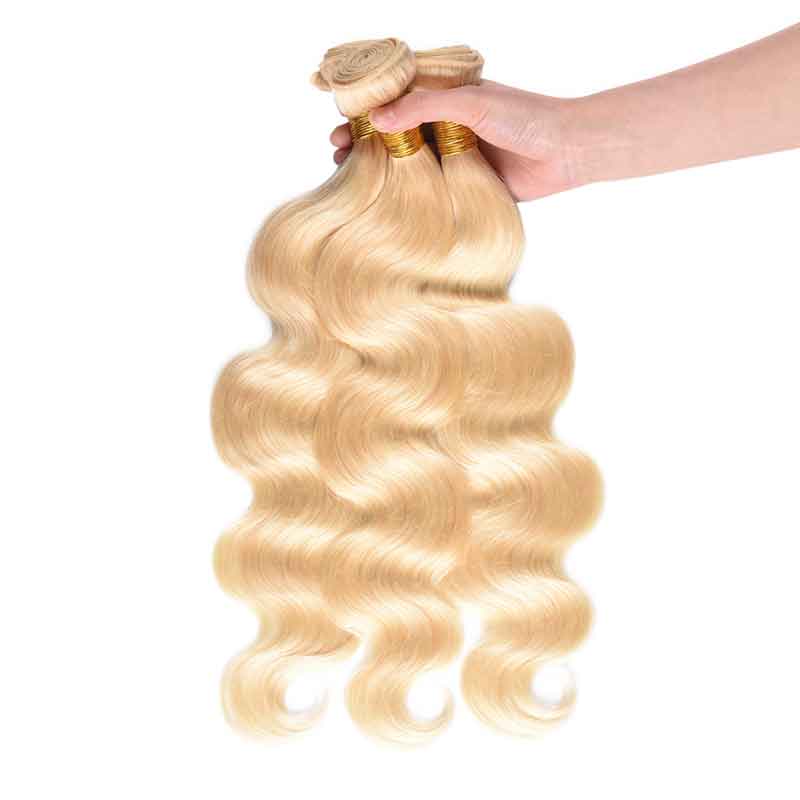 Marchqueen 100% Human Hair 613# Blonde Brazilian Body Wave Hair 4 Bundles With Closure