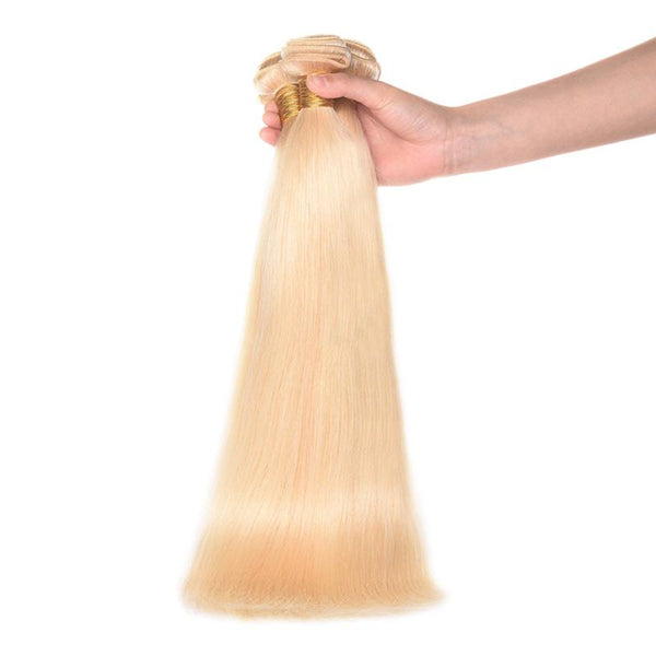 MarchQueen 100% Human Remy Hair 613 Blonde Straight Hair Weave 4 Bundles With Closure