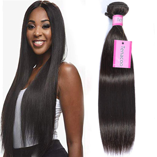 Tenacoo Brazilian Natural Straight Virgin Hair Weave One Bundles Deal 1b#