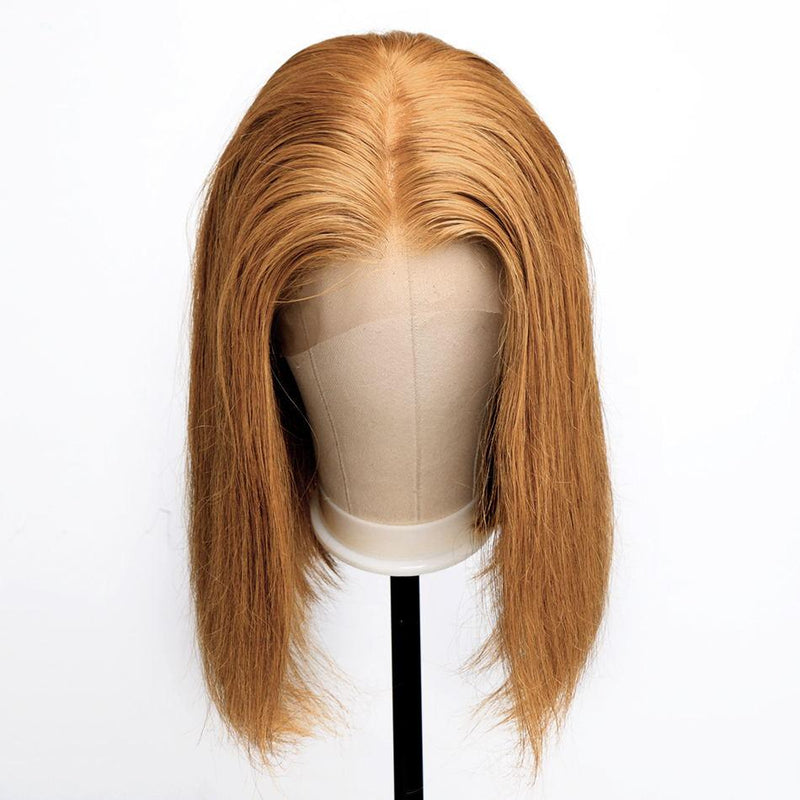 MarchQueen #27 Honey Blonde Colored Human Hair Wigs Bob Straight Lace Front Wigs With Undetectable Swiss Lace