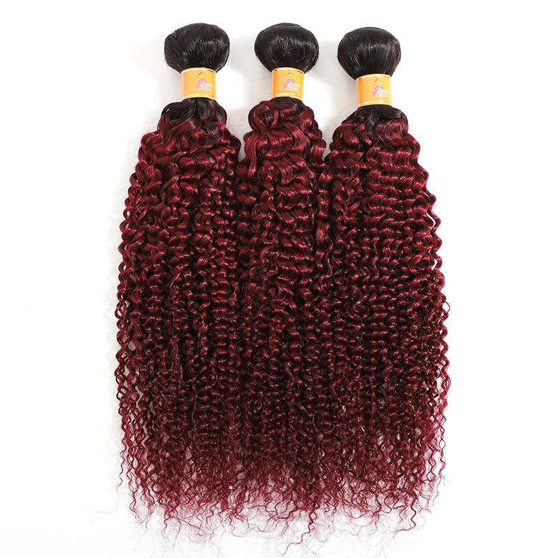 MarchQueen Cheap Hair Brazilian Curly Hair Weave 3pcs Cheap Bundles Of Human Hair Ombre T1b 99J For Sale