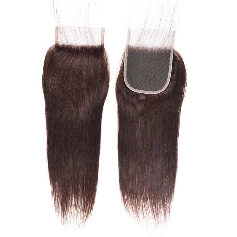 MarchQueen Color Weave Hair 2# Brown Human Hair Straight Hair 3 Bundles With Closure