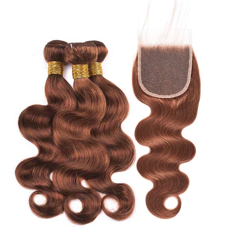 MarchQueen 30# Medium Brown Human Hair Weave 3 Bundles Body Wave Hair With Closure
