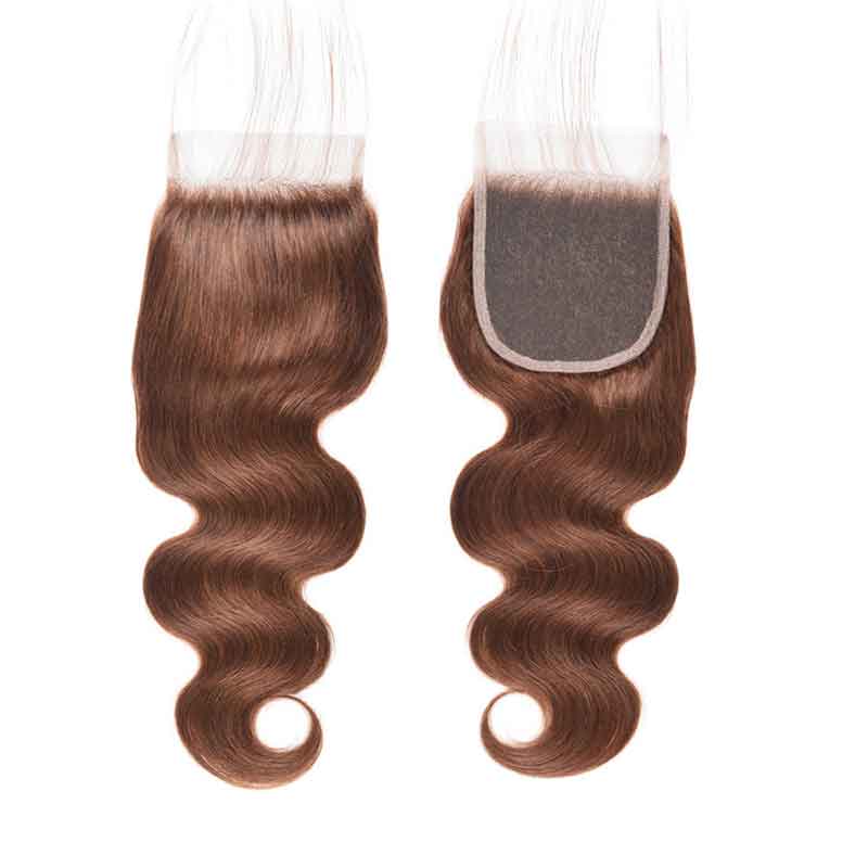 MarchQueen 4# Medium Brown Human Hair Weave 3 Bundles Body Wave Hair With Closure