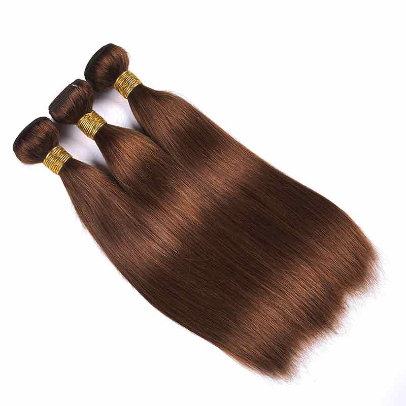 MarchQueen Brown Hair Weave Color 4#  Straight Human Hair 3 Bundles With Closure