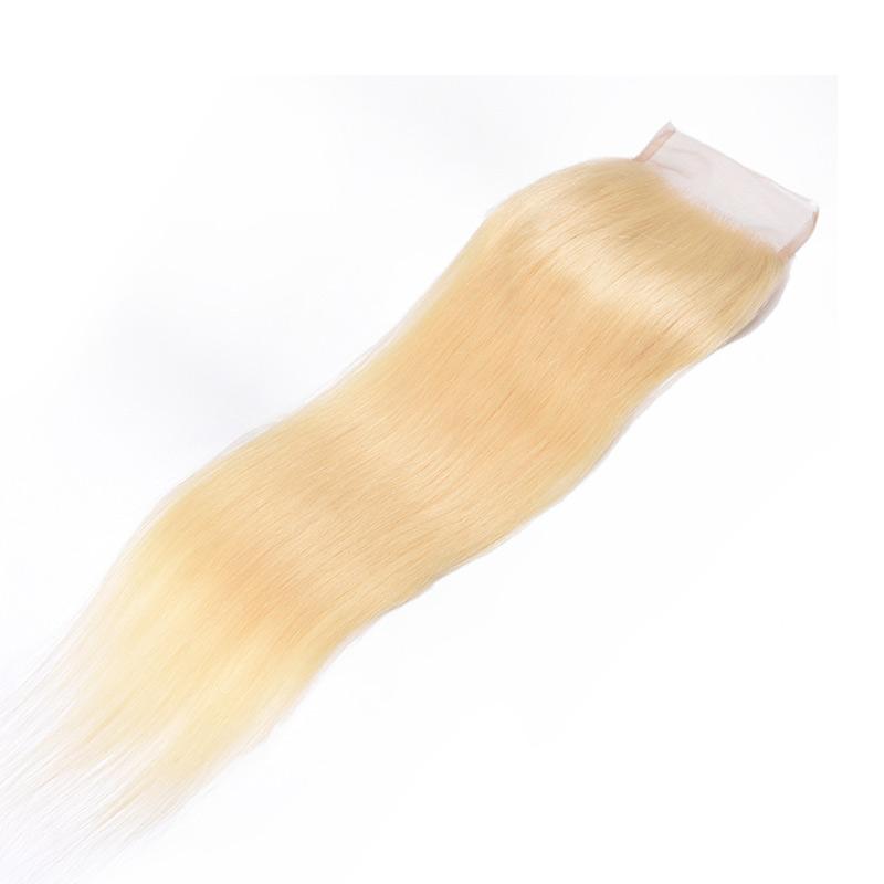 MarchQueen Brazilian Virgin Hair Weave 613# Blonde Straight Hair 3 Bundles With Lace Closure