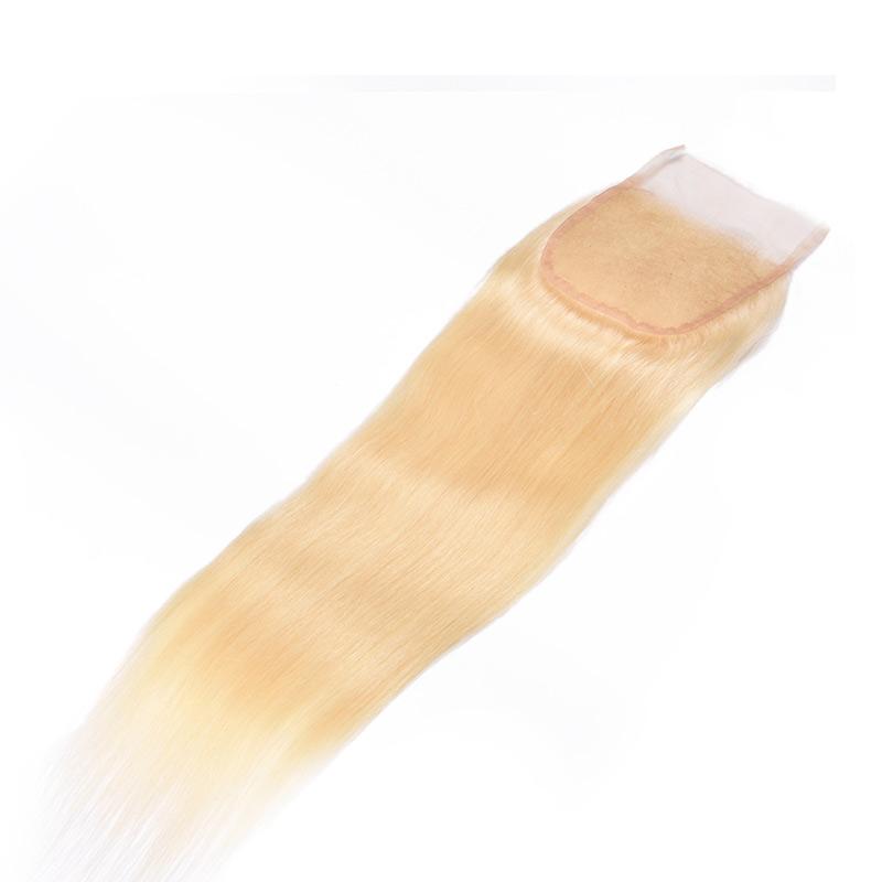 MarchQueen Brazilian Virgin Hair Weave 613# Blonde Straight Hair 3 Bundles With Lace Closure