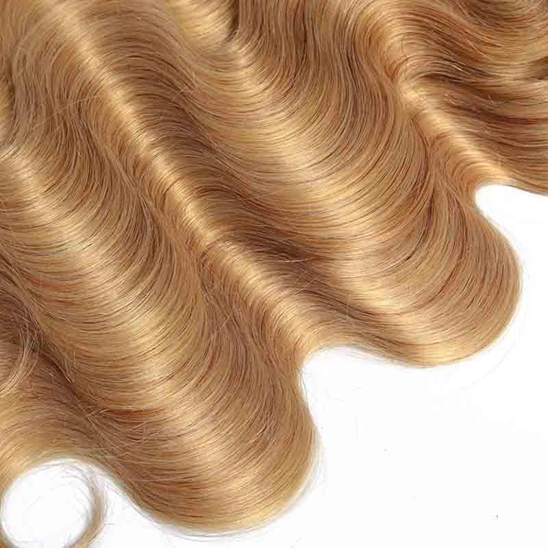 MarchQueen Brazilian Human Hair 1b/27 Ombre Blonde 4 Bundles With Closure In Natural Body Wave Remy Hair