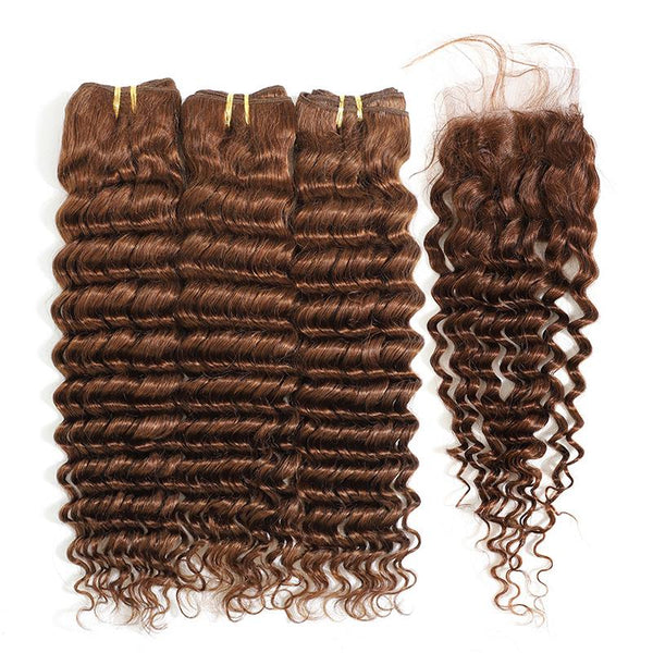 MarchQueen Deep Wave 3 Bundles With Closure 4x4 Lace Closure With Baby Hair Cheap Weave Online 4#