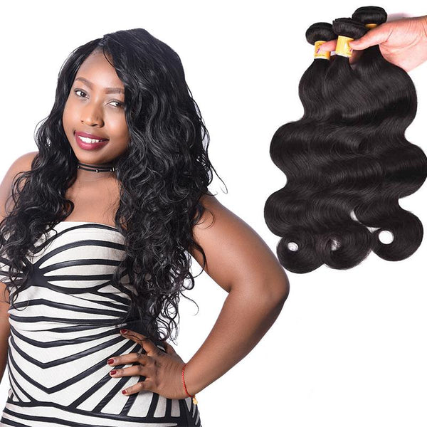 Marchqueen Peruvian Virgin Hair Body Wave 3pcs Lot goodWeave Hair Bundles 1b#