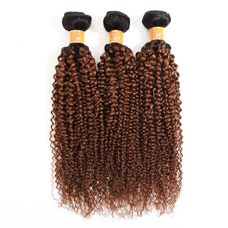 Brazilian Virgin Human Hair 1b/30 Curly Hair 3 Bundles With Closure