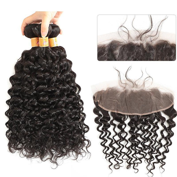 MarchQueen Cheap Jerry Curl 3 Bundles With Frontal 13x4 Brazilian Curly Hair Weave Extensions For Sale 1b#