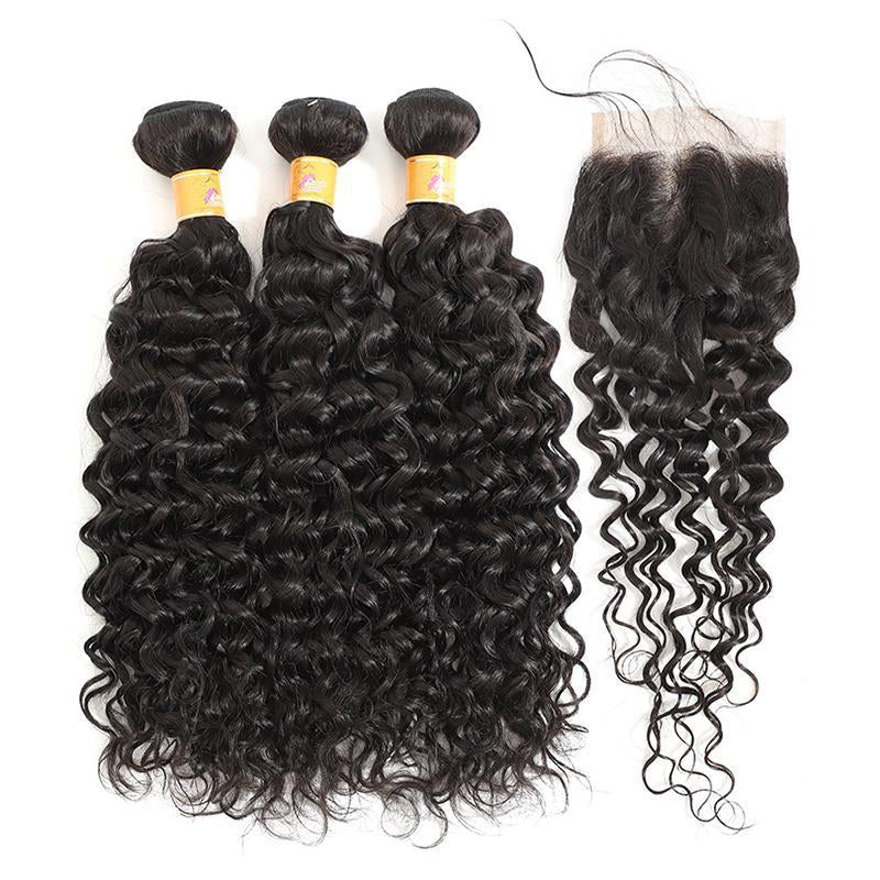 MarchQueen Jerry Curl 3 Bundles With Closure Brazilian Virgin Hair With Lace Closure goodHuman Hair Weave 
