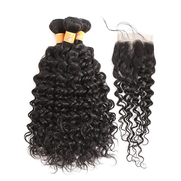 MarchQueen Jerry Curl Human Hair 3 Bundles With Closure 4x4 Indian Virgin Hair Good Cheap Weave For Sale 1b#