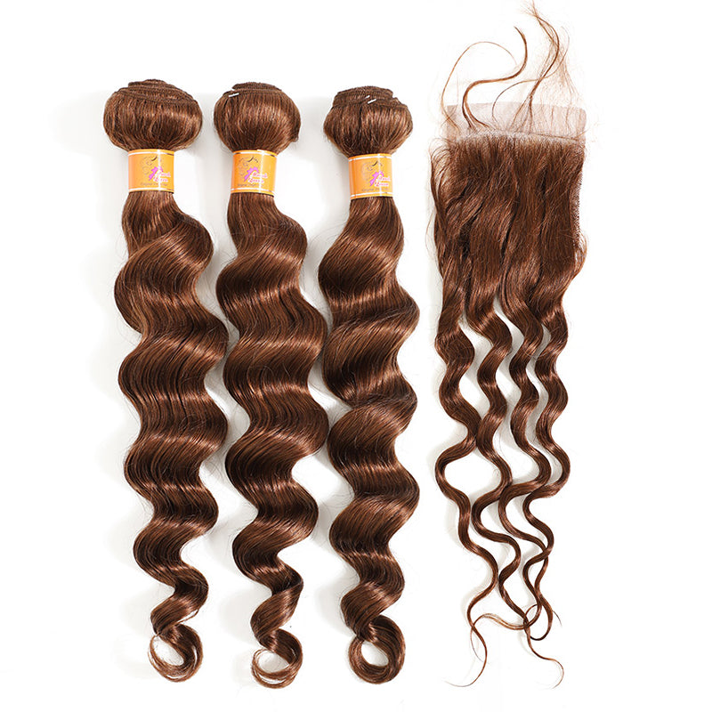MarchQueen Loose Deep Wave 3 Bundles With Closure Virgin Human Hair 4x4 Lace Closure With Bundles For Sale 4#