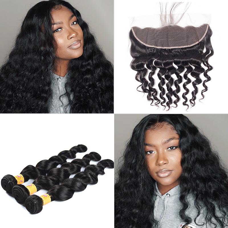 brazilian loose deep 3 bundles with frontal