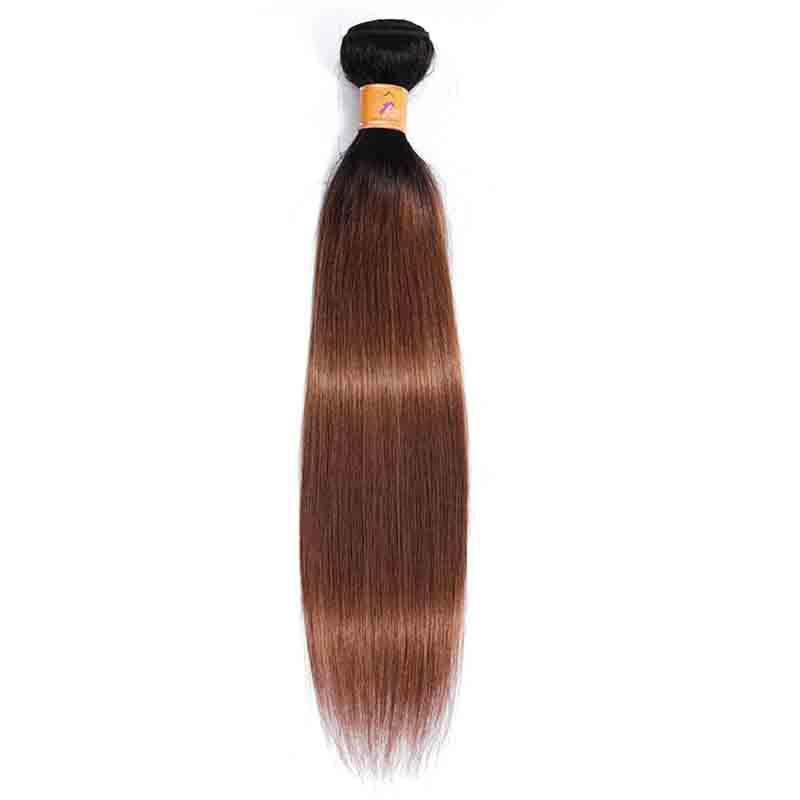 MarchQueen Brazilian Ombre Human Hair Black To Brown Weave 3 Bundles Of T1b/30 Straight Hair With Closure