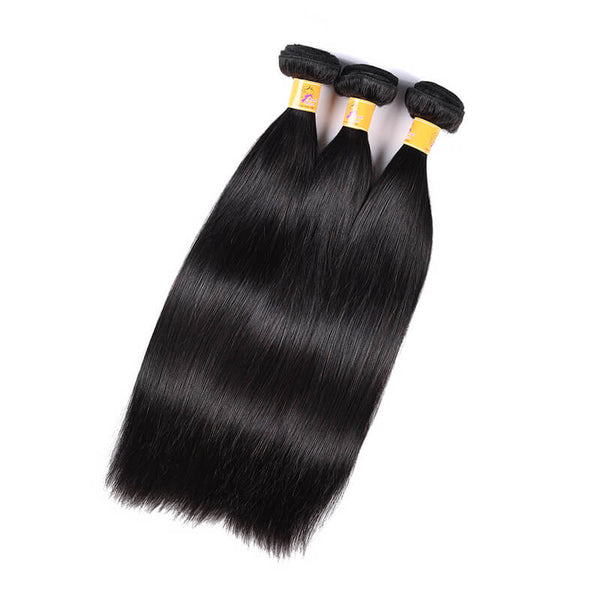 MarchQueen Malaysian Straight Hair Weave 3 Bundles With 13x4 Frontal Closure 1b#
