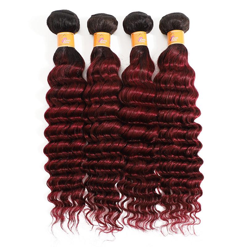 MarchQueen Petty Hair Weave Peruvian Virgin Hair Bundles Deep Wave 4pcs 1b/99j  Virgin Human Hair Extensions