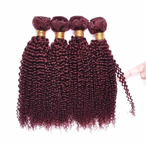 MarchQueen 99j Colored Brazilian Hair Curly Red Human Hair Weave 4 Bundles
