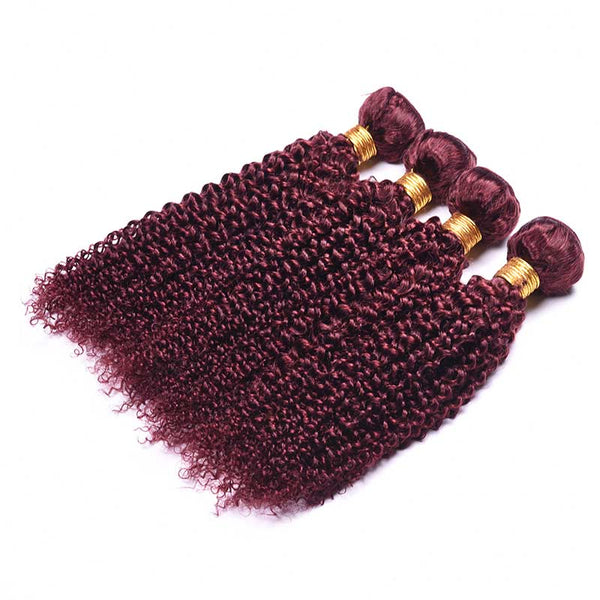 MarchQueen 99j Colored Brazilian Hair Curly Red Human Hair Weave 4 Bundles