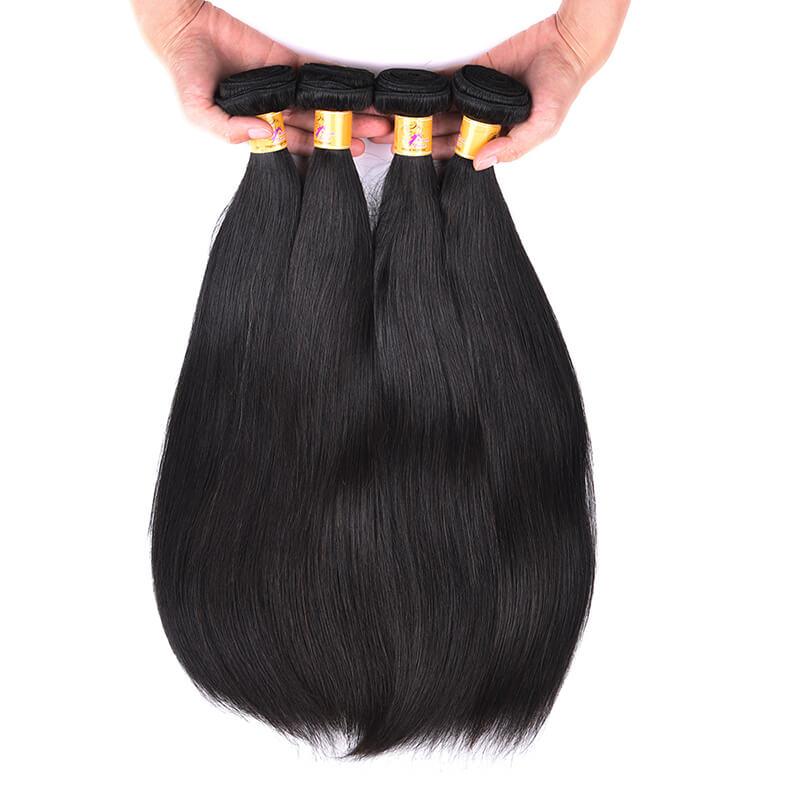 MarchQueen Indian Virgin Hair Straight Human Hair 3 Bundles With Closure 1b#