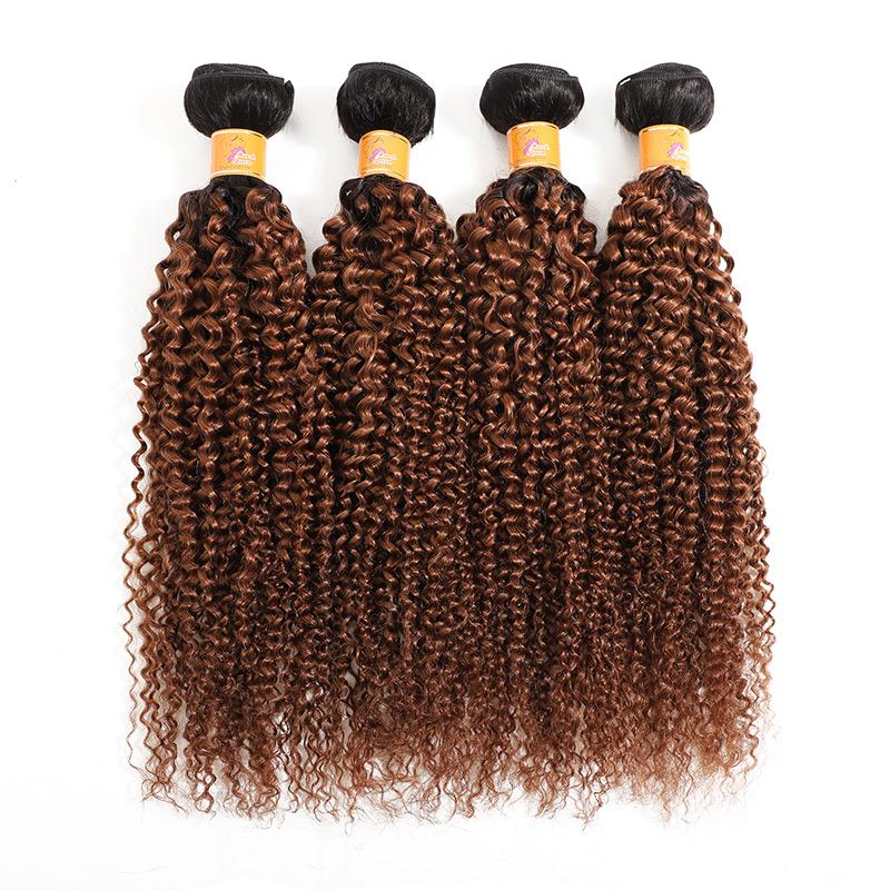 Brazilian Virgin Human Hair 4x4 Lace Closure With 4 Bundles Of 1b/30 Curly Hair