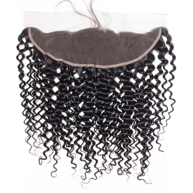 MarchQueen Indian Virgin Hair 4 Bundles Curly Hair With 13x4 Frontal Closure 1b#