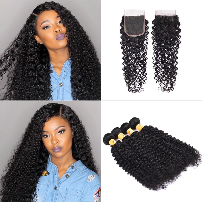 curly 4 bundles with closure