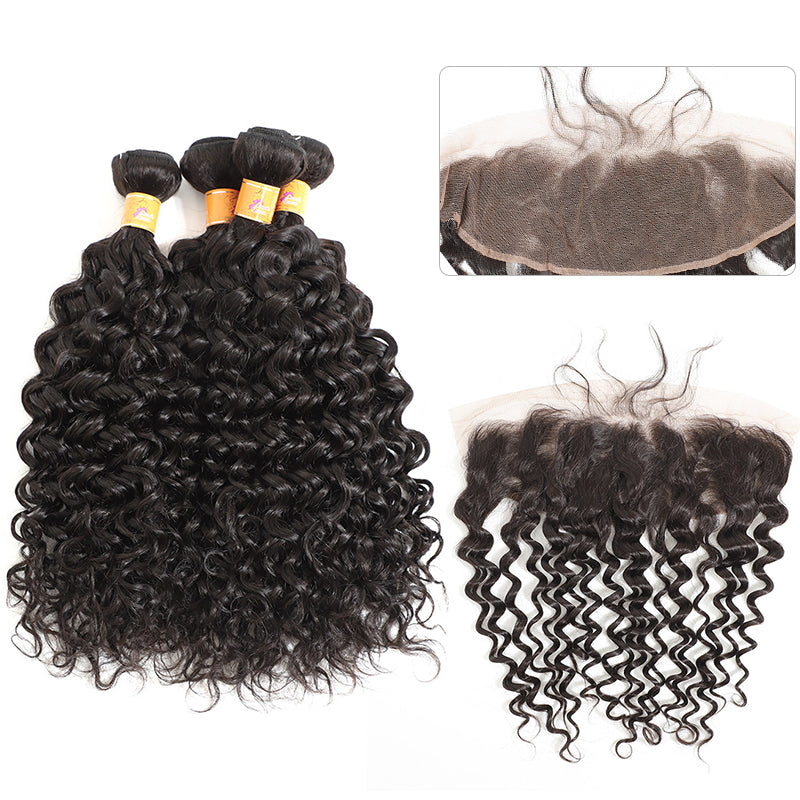 MarchQueen Jerry Curl 4 Bundles With Frontal Human Hair 13x4 Lace Frontal With Bundles Beauty Brazilian Hair 