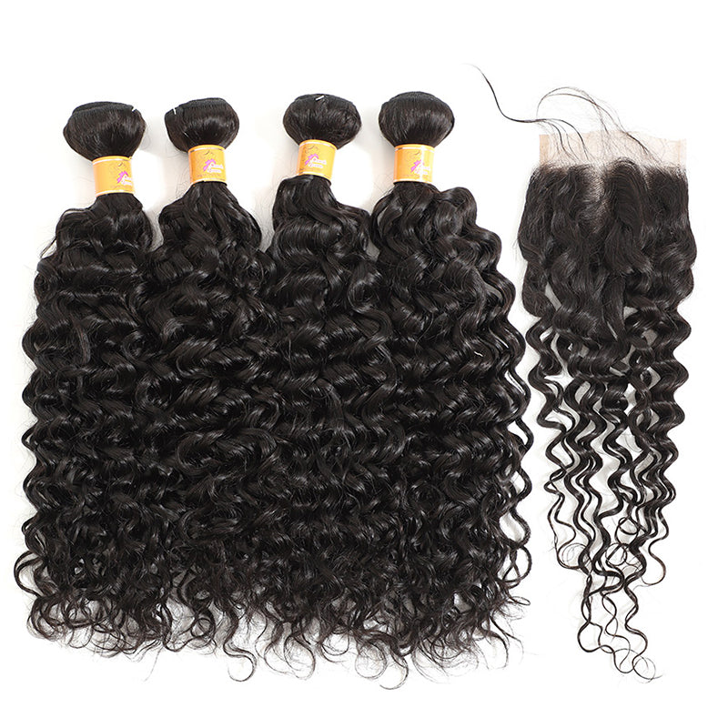 MarchQueen Jerry Curl Hair 4 Bundles With Closure Remy Brazilian Hair Bundles And Free Parting Lace Closure 