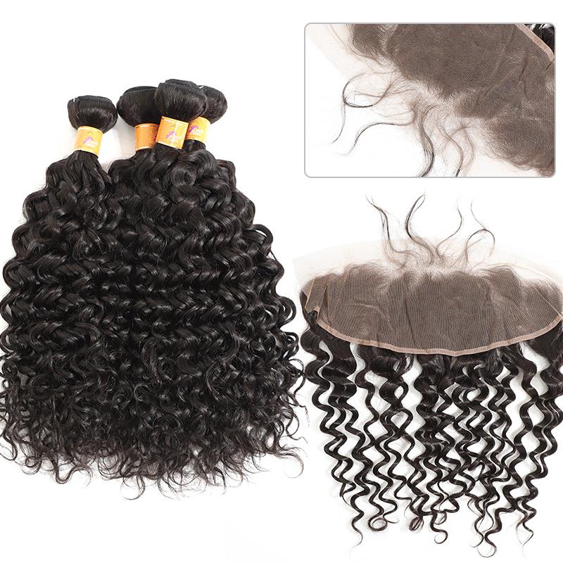 MarchQueen Cheap Jerry Curl 4 Bundles With Lace Frontal Peruvian 13x4 Frontal With Bundels Hair Extensions 