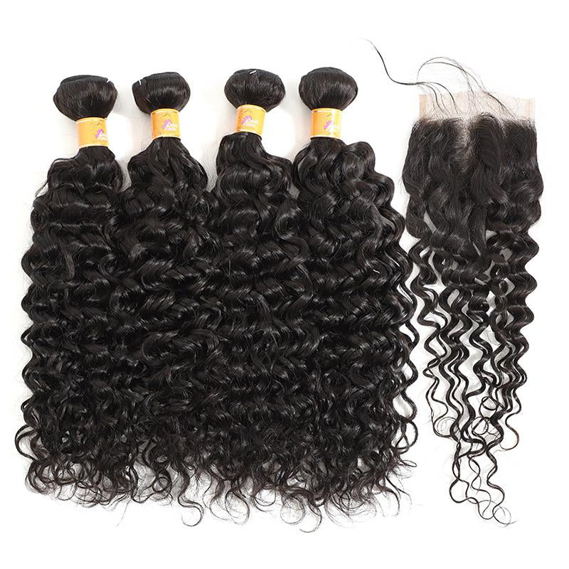 MarchQueen Indian Hair Weave Jerry Curl 4 Bundles With Lace Closure 4x4 Good Quality Extension Hair On Sale 