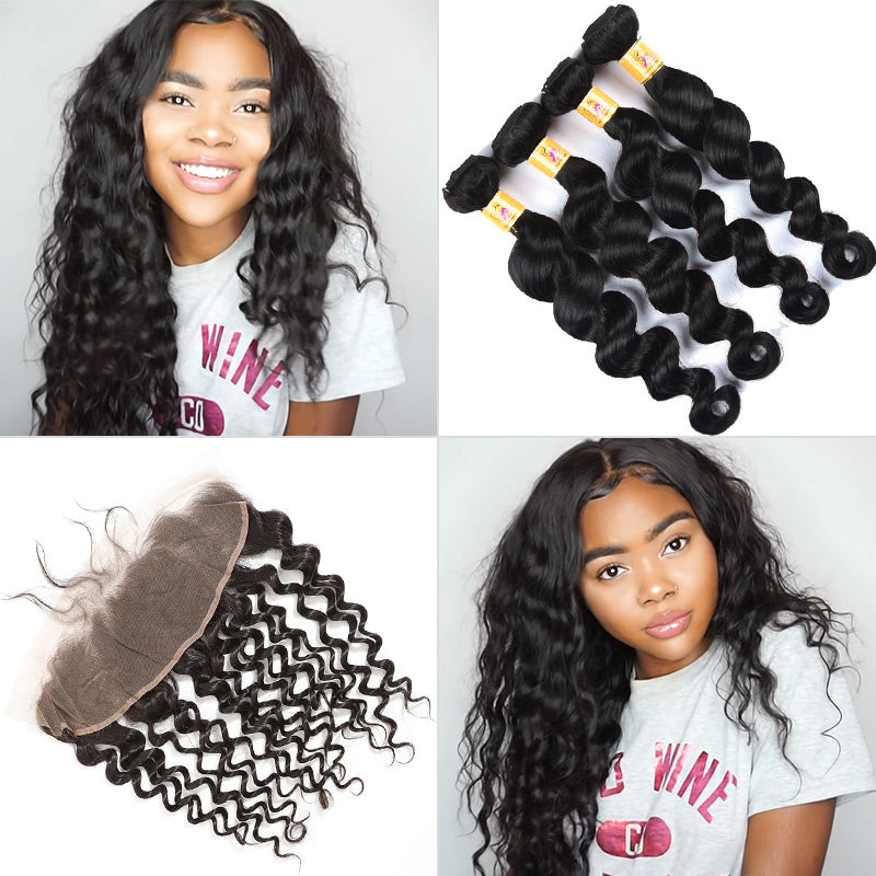 peruvian loose deep 4 bundles with frontal