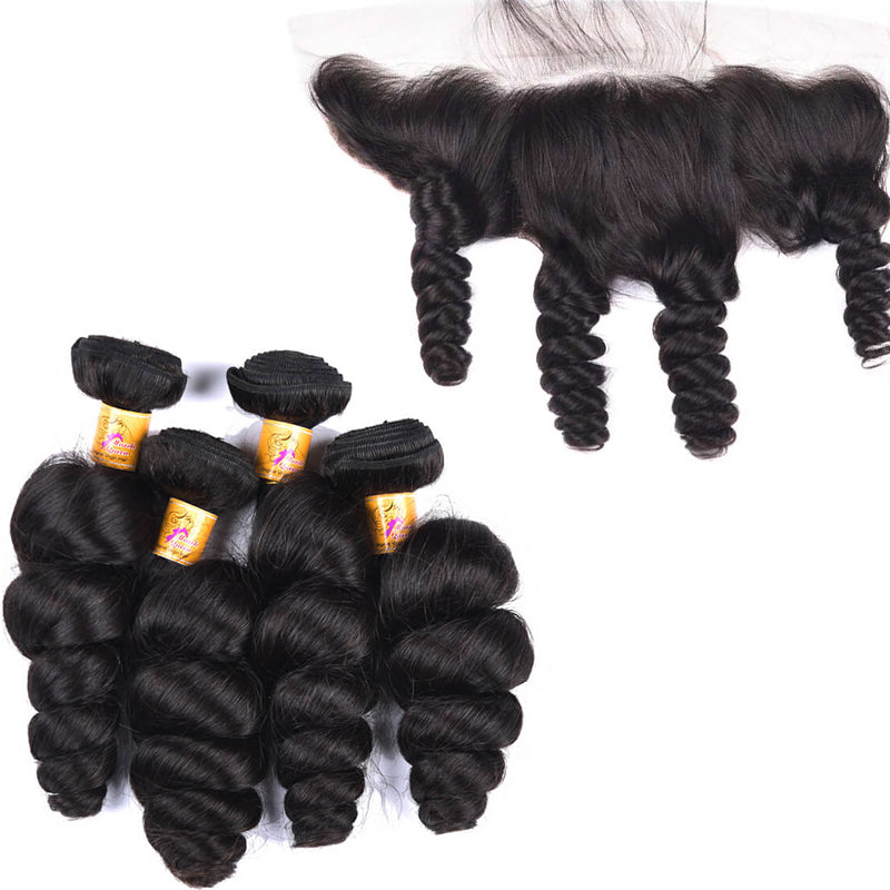 MarchQueen Peruvian Remy Hair Loose Wave 4 Bundles With Lace Frontal Sew In Human Hair Weaves