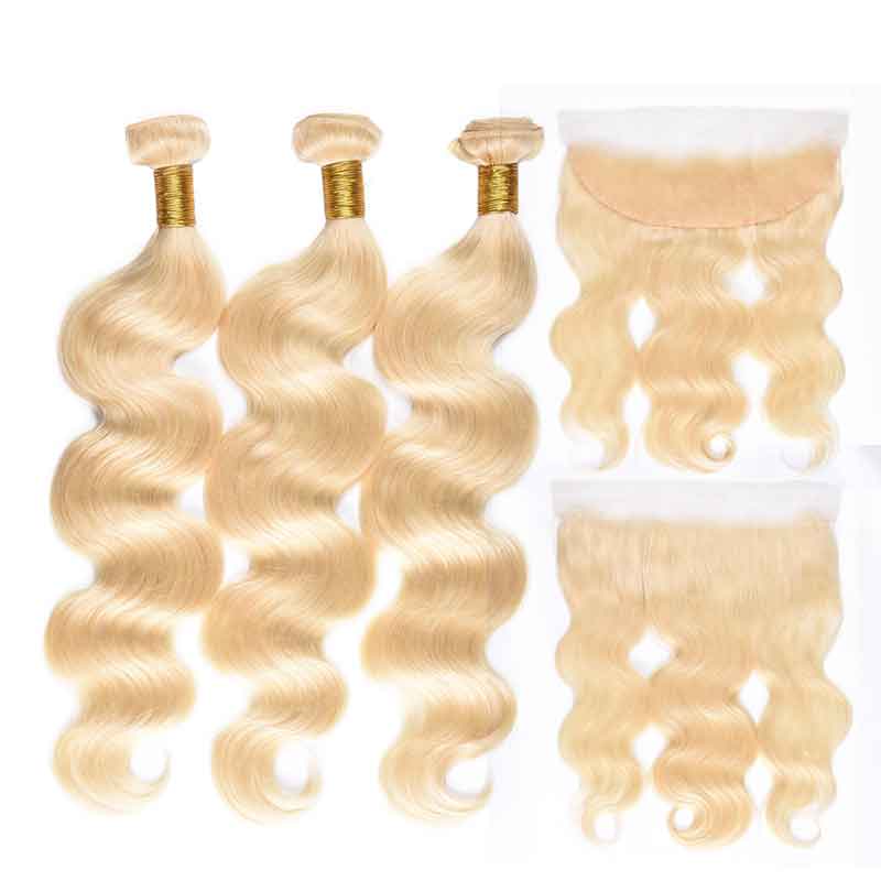 MarchQueen 613# Blonde Body Wave Hair 13x4 Lace Frontal Closure With 3 Bundles Virgin Hair